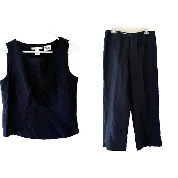 Sarah Spencer Womens Black Blouse & Pants Set  100% Linen Sz 8 Wide Leg Minimal - Picture 1 of 11